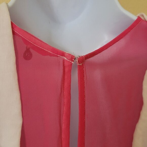 Rebecca Taylor Sleeveless Ivory Peplum Top W/ Sheer Pink Back Detail Size 8 Silk - Picture 6 of 11